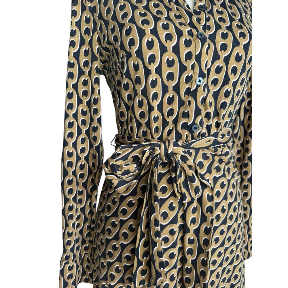 Boden Laura Jersey Midi Shirt Dress Camel Geo Chain Print - Picture 4 of 11